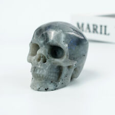 Labradorite Quartz Stone Realistic Skull Carved Natural Crystal Statue Healing picture