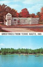 Terre Haute IN, Greetings, Fowler Park & Fort Harrison Replica, Vintage Postcard picture