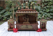 Wood Temple Mandir Handicraft Hindu Pooja Ghar Mandap for Worship Copper Gold Pa picture