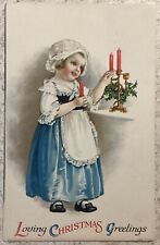 Vtg Clapsaddle Postcard ~ Wolf Pub Loving Christmas Young Girl Lighting Candles picture