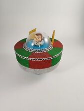 Vintage Katherine's Collection Monkey in Space Ship Glitter Trinket Box picture