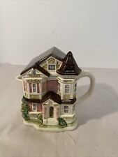 Vintage Otagiri Victorian House Painted Teapot Pink Row House Japan picture