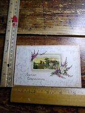 Postcard Embossed Flowers & Rural Scene Print - Heartiest Congratulations picture