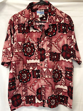 Vintage Hawaiian Men's Shirt XL Barkcloth Plumeria Aloha Made Hawaii Pink Tiki picture