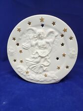 White Ceramic ANGEL with Gold Shine Through Stars Tea Candle Holder Burner picture