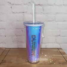 Dunkin Donuts 24oz Valentines Day Tumbler, Heart Shaped Straw Iridescent picture