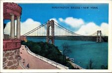 Washington Bridge New York Road Divided Back Cancel 1937 Historic Postcard picture