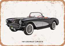 Classic Car Art - 1957 Chevrolet Corvette Oil Painting - Rusty Look Metal Sign 2 picture