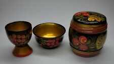 Vintage Soviet Russian USSR 3 pcs Wood Khokhloma Hand Painted pieces  picture