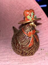 Vintage Cloisonne Christmas Partridge Black Bird with Red Hat Ornament picture