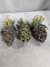 Lot Of 3 Vintage Glitter Pinecone Christmas Ornaments Hand Made picture