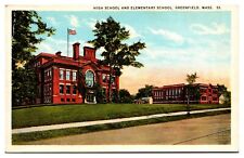 1928 High School and Elementary School, Greenfield, MA Postcard picture