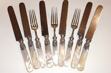 Atq Ornate Landers Frary Clark Sterling & Mother of Pearl Handled KNIVES & FORKS picture
