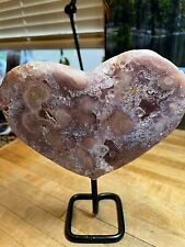 Rare Pink Amethyst Crystal Gemstone Artisan Hand Carved Heart W Custom Stand 555 picture