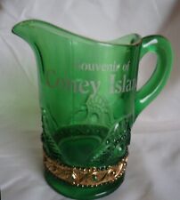 Antique EAPG C. 1900 Green Souvenir Glass Pitcher  CONEY ISLAND picture