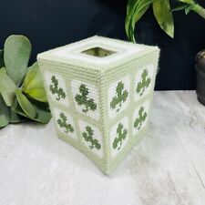 Vintage Needlepoint Tissue Box Cover Green shamrock Hand Made picture