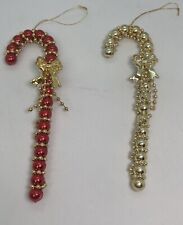 Vtg Candy Cane Christmas Ornaments Beaded With Bows picture
