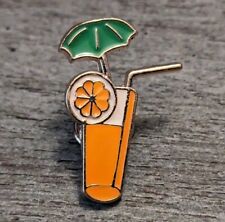 Orange Tropical Drink With Green Umbrella Vacation Enamel Lapel Pin picture