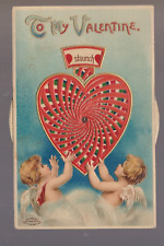 Clapsaddle 1910 MECHANICAL VALENTINE Kaleidoscope SPINNING WHEEL HEART Cupids #2 picture