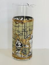 Vintage Cera World Atlas Map Cocktail Martini Glass Pitcher 22K Gold Mid Century picture