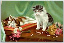 Maurice Boulanger Non Signed Pretty KittensCats Cat Gato flowers Tuck's picture