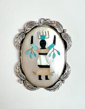 Large Vintage Zuni Native Amercian Kachina Inlayed MOP Turquoise Onyx Pendant picture