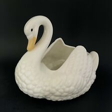 Vintage WHITE SWAN PLANTER Ceramic Pot 6.5” Tall picture