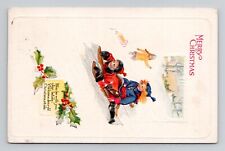 Postcard Christmas Greeting w/ Children on Sled, Antique L16 picture