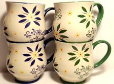 Temptations 16 oz Coffee Mug Set 4 Green & Blue Classic Floral Pedestal Tea Cup picture