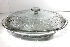 Vintage Oval Clear Glass Casserole Baking Dish Oven Proof Raised Daisy Flowers  picture