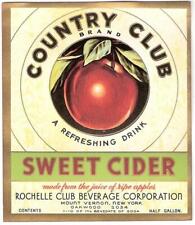 Vintage Rochelle Club Beverage Country Club Sweet Cider Label Mt.Vernon, N.Y. picture