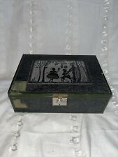 Vintage Victorian Love Birds Art Deco Silhouette Wood & Metal Jewelry Box Cigar picture