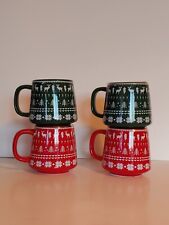 lot of 4 Threshold Earthenware Christmas Mugs Red And Green picture