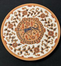 Hand Painted Bonus Pottery Rhodes Greece Terracotta Wall Deer Floral Plate 8.5” picture