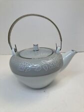 Vintage Noritake Damask Teapot W/Metal Handle White & Gray picture