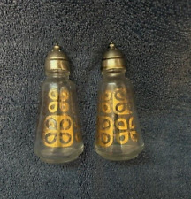 VINTAGE Anchor Hocking Salt Pepper Shakers-Clear & Gold Theme Silver Caps picture