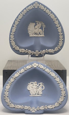 Vintage Wedgewood Jasperware Porcelain Blue Spade Trinket Dish Ashtray Set (2) picture