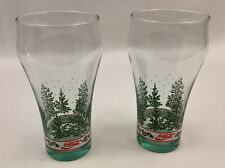 Libby Coca Cola Winter Holiday Pine Tree Water Drinking Glasses Vintage Lot Of 2 picture