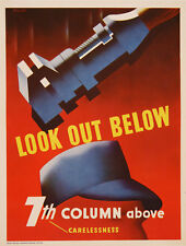 Original Vintage WWII Poster Look Out Below 7th Column c1944 Workplace Safety picture
