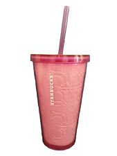 Starbucks cold Cup 16 oz Opaque Pink With Embossed Springtime Flowers picture