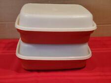2 Vintage Tupperware (1294-2) Paprika Red Meat Marinade Containers With Lids picture