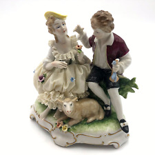 Vintage Capodimonte Dresden Lace Courting Couple Porcelain Figurine Lamb picture