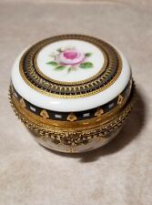 Vintage Porcelain Ceramic Trinket Jewelry  Ring Box Hinged Lid Pink Rose 2.5