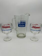 Vintage Hamm's Beer Blue Tree Pitcher And 2 Goblets picture