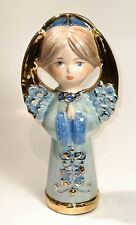 Vintage Pearlescent Blue And Gold Leaf 12” Ceramic Christmas Angel picture