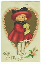 Raphael Tuck With Loving Thoughts Postcard Girl Red Coat Heart's Delight Series picture