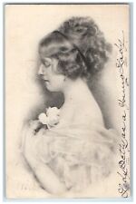 1910 Pretty Woman Curly Hair Flower Lafayette Indiana IN Antique Postcard picture