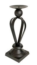 Vintage Black Iron Metal Candlestick Holder Pilar Candle Stand 11” picture