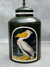 JOHN JAMES AUDUBON AMERICAN WHITE PELICAN PAINTING ON TOLEWARE TEA CANISTER LAMP picture