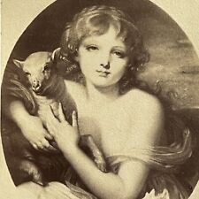 Antique CDV Filler Photograph Jean-Baptiste Greuze Girl with a Lamb Beautiful picture